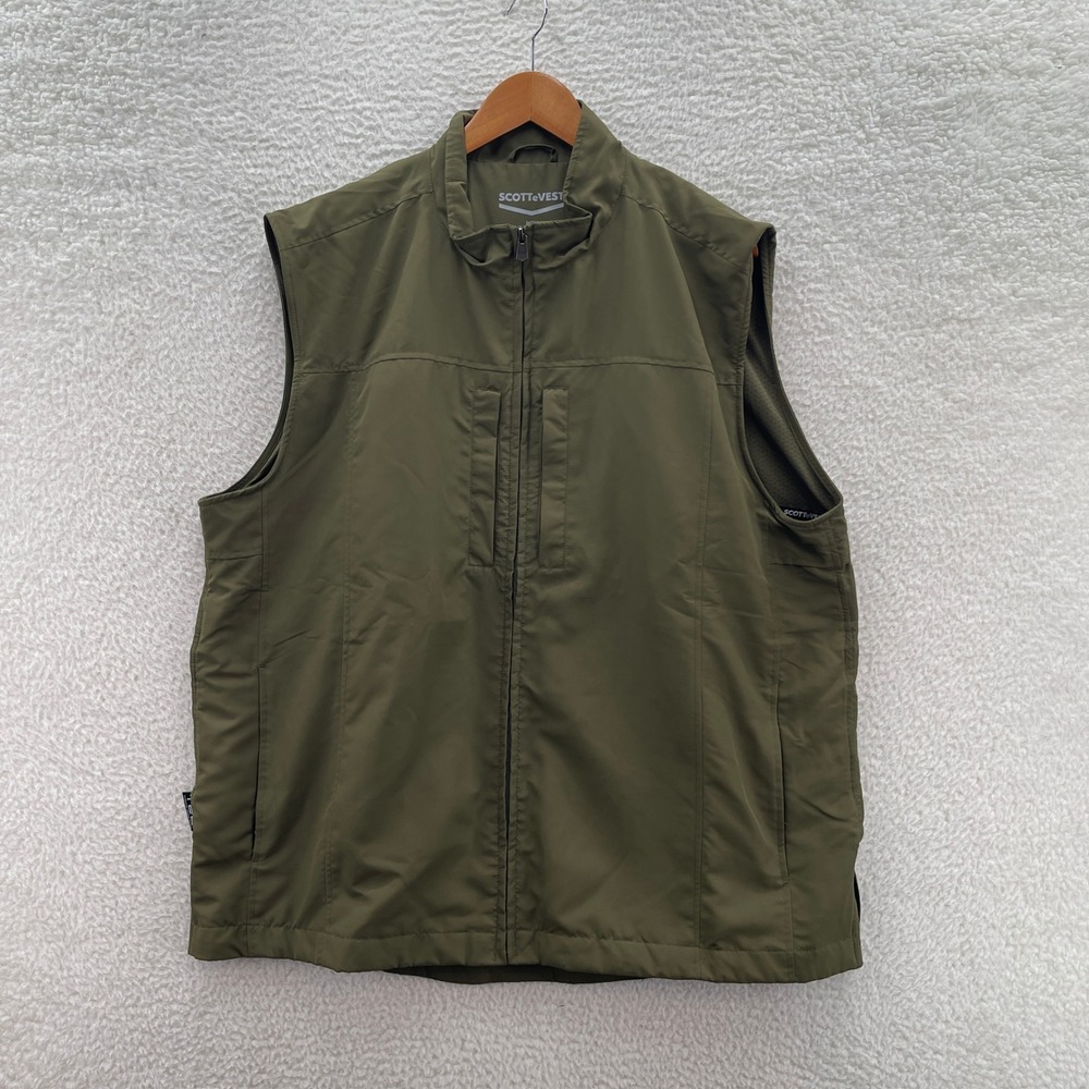SCOTTeVEST Travel Vest Men 2XL Green Pockets TEC Performance Preppy Golf Outdoor